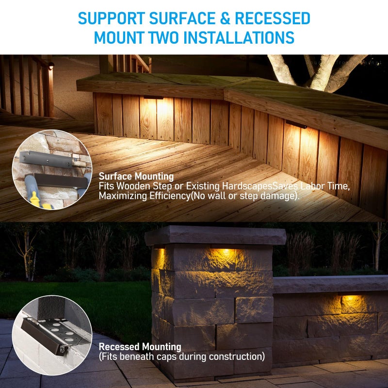 LEONLITE 7 Inch LED Hardscape Lighting, Update Retaining Wall Lights, LED Landscape Lighting, 12-24V AC/DC Paver Light Low Voltage, 3W/4W/5W Dimmable Outdoor Step Lights, 2700K Soft White, ETL, 4 Pack - Image 3